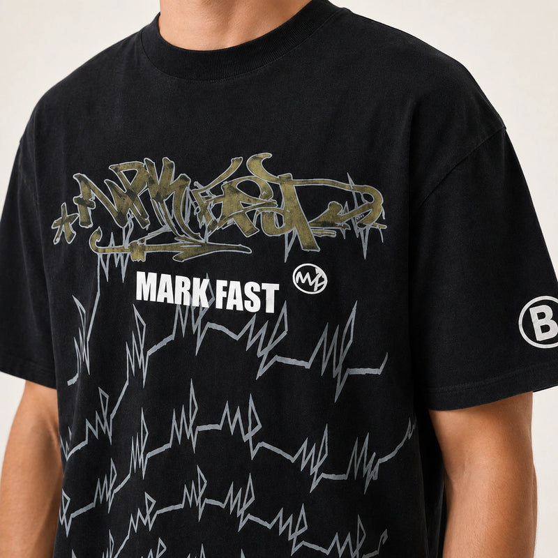 MarkFast Cotton Retro Logo Print T-Shirts