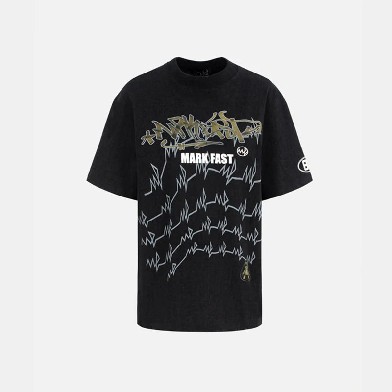 MarkFast Cotton Retro Logo Print T-Shirts
