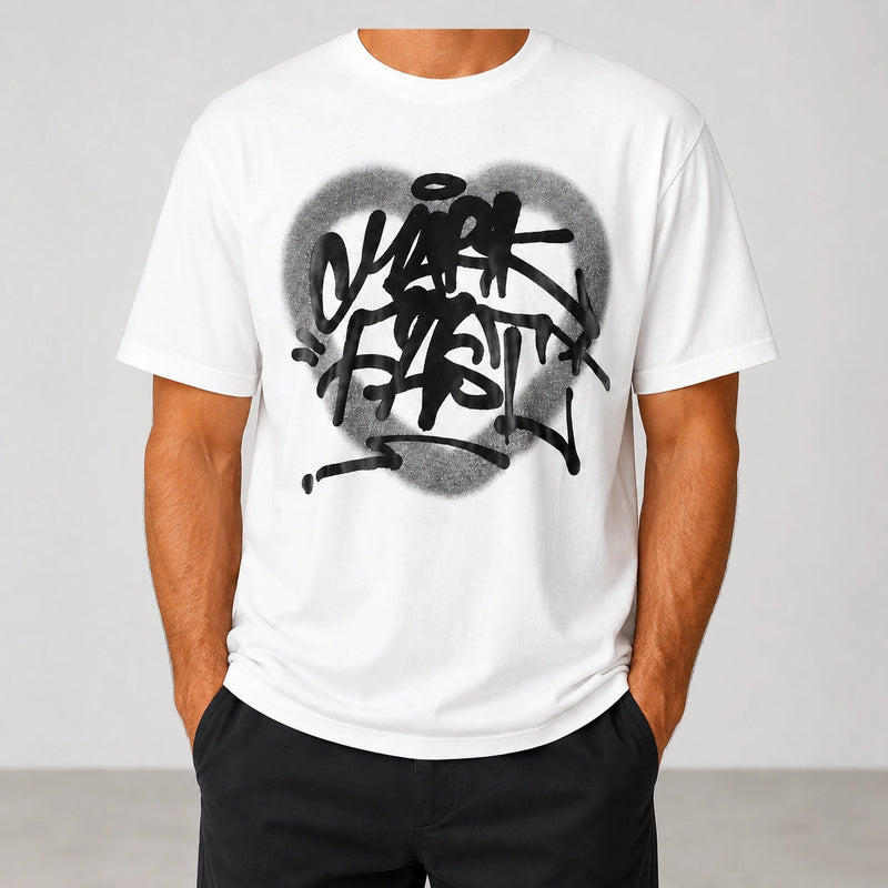 MarkFast Couple Style Black And White Graffiti Print T-Shirts