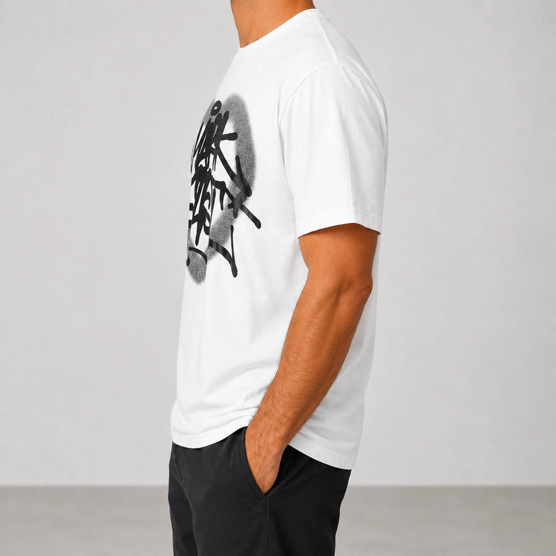 MarkFast Couple Style Black And White Graffiti Print T-Shirts