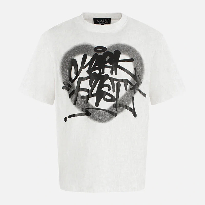 MarkFast Couple Style Black And White Graffiti Print T-Shirts