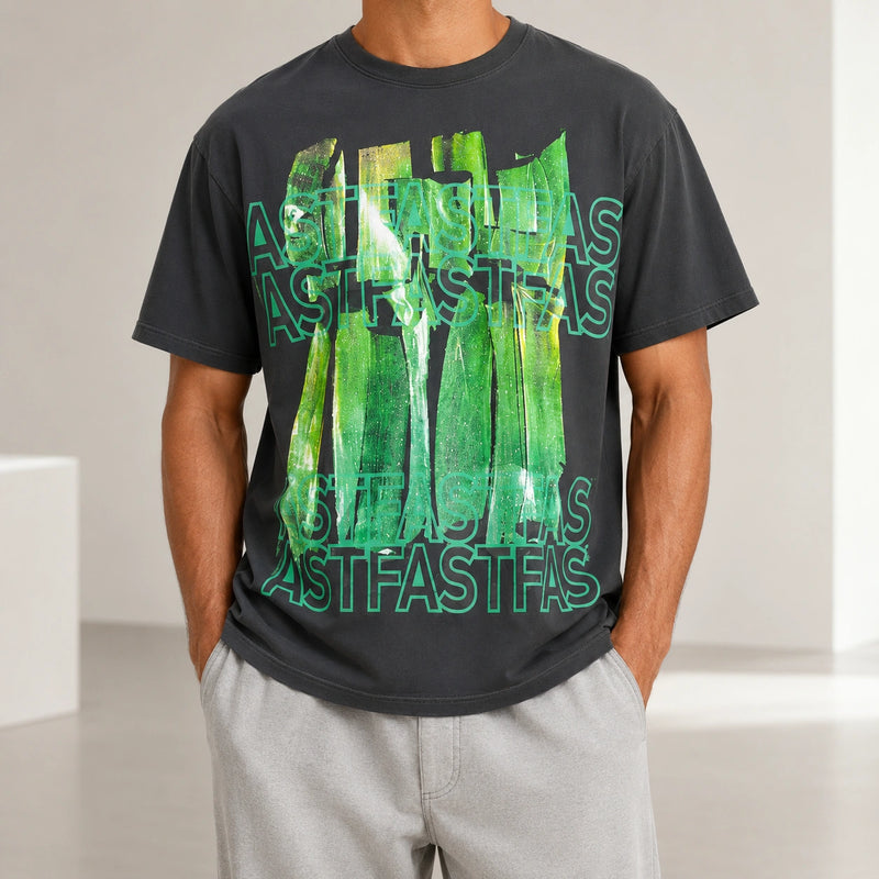 MarkFast Couple Style Metallic Light And Shadow Hand-Painted Wall Print T-Shirts