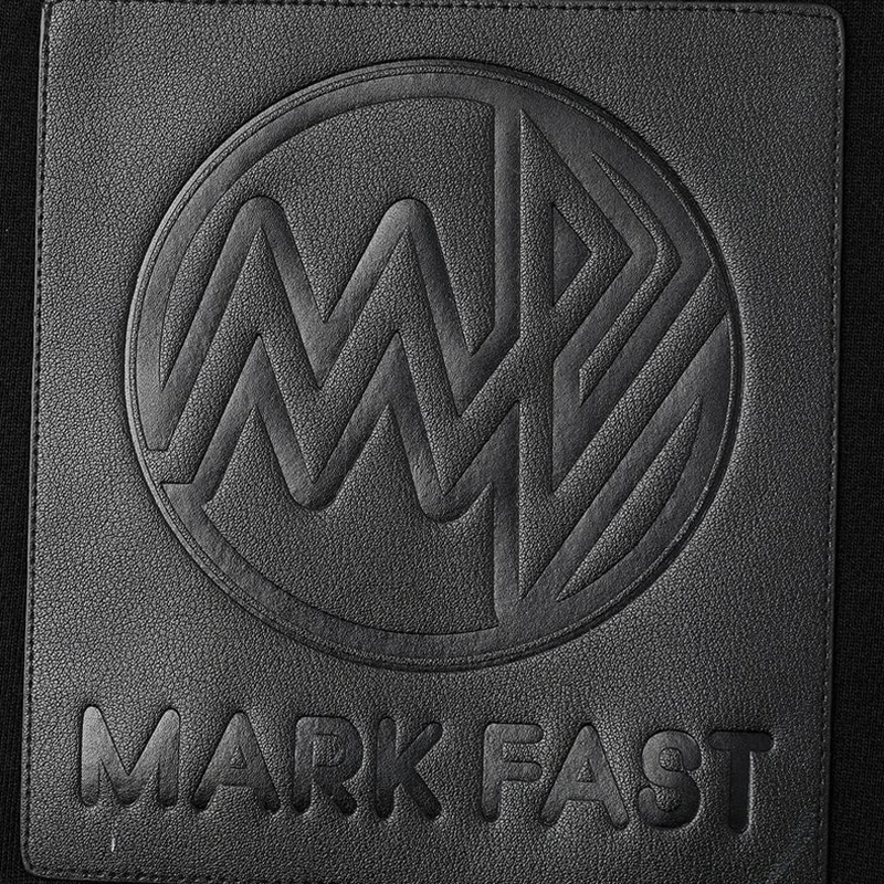 MarkFast Embossed Leather Patch Mock Neck Cotton T-Shirts