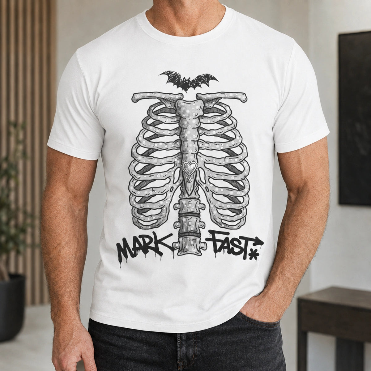 MarkFast Graffiti Bone Vintage Dark Casual T-Shirts