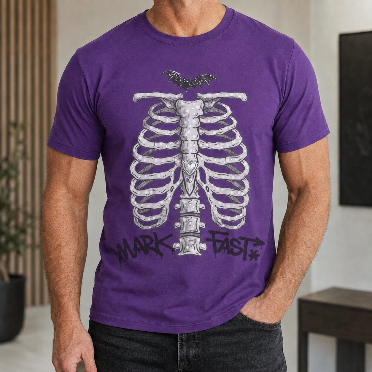 MarkFast Graffiti Bone Vintage Dark Casual T-Shirts