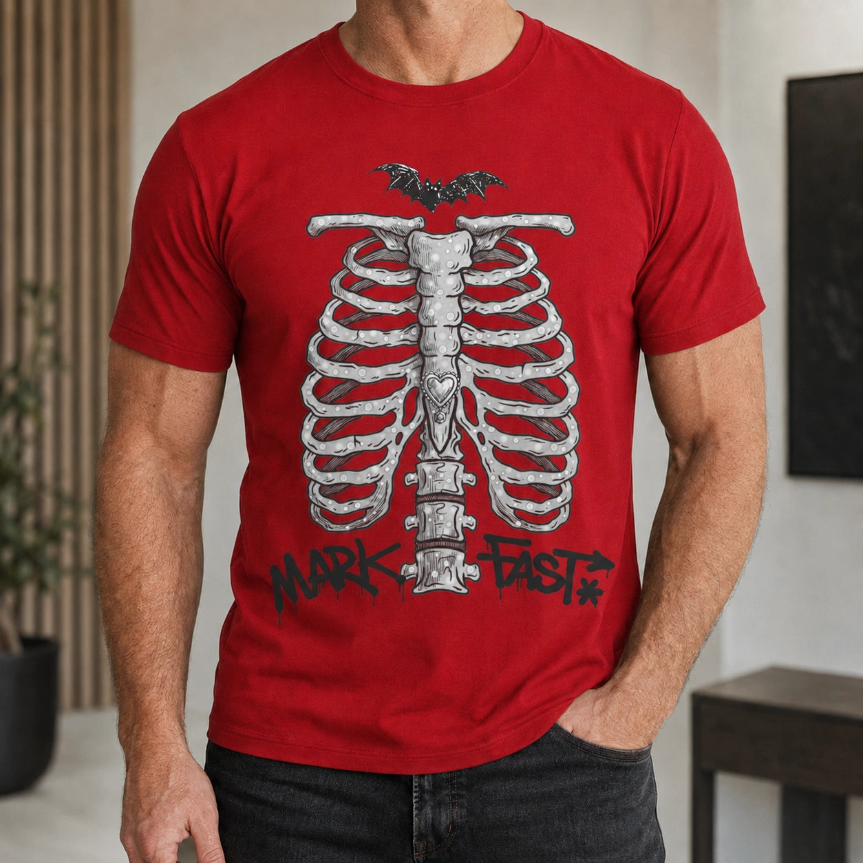 MarkFast Graffiti Bone Vintage Dark Casual T-Shirts