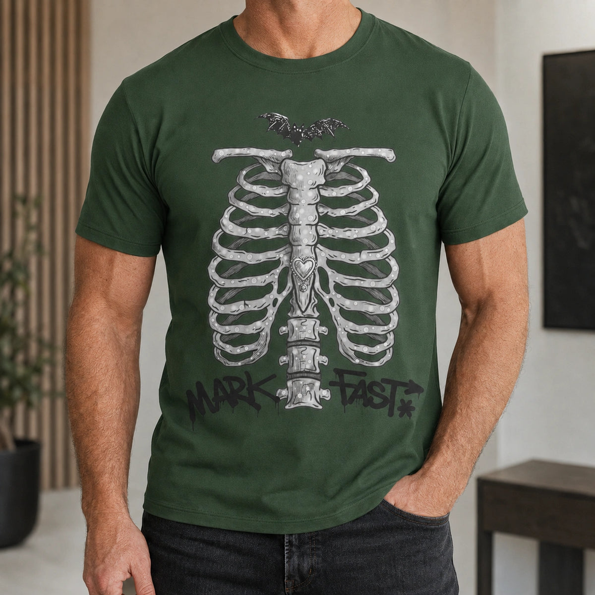 MarkFast Graffiti Bone Vintage Dark Casual T-Shirts