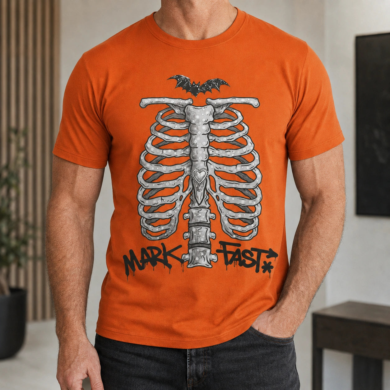 MarkFast Graffiti Bone Vintage Dark Casual T-Shirts