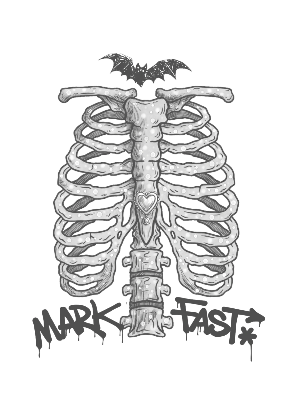 MarkFast Graffiti Bone Vintage Dark Casual T-Shirts