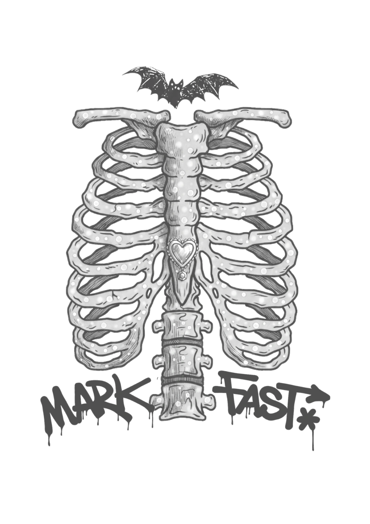 MarkFast Graffiti Bone Vintage Dark Casual T-Shirts