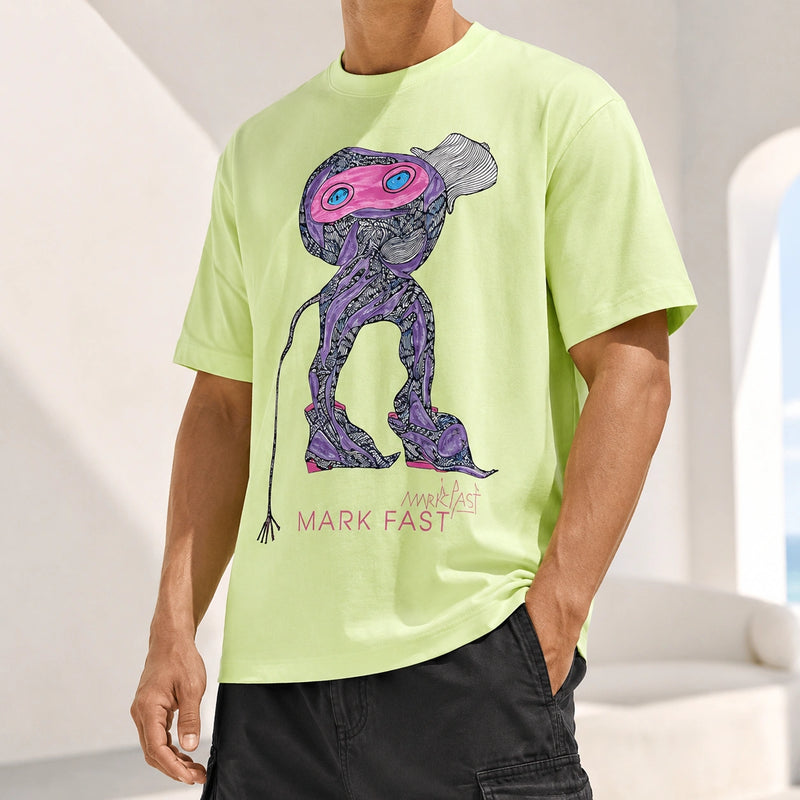 MarkFast Graffiti Print Loose Round Neck T-Shirts