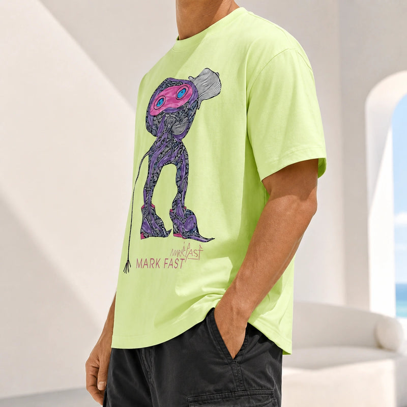 MarkFast Graffiti Print Loose Round Neck T-Shirts