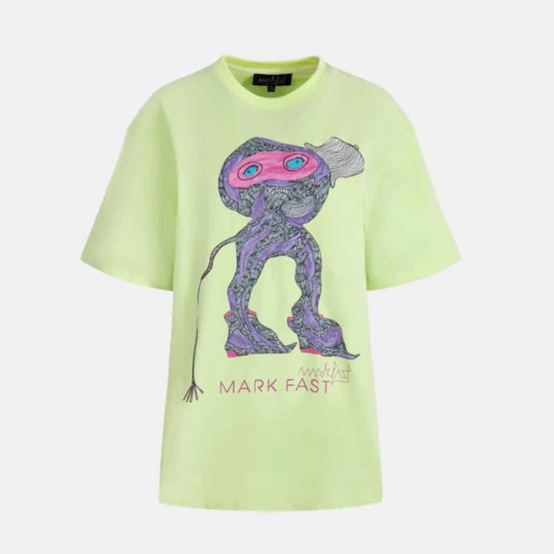 MarkFast Graffiti Print Loose Round Neck T-Shirts