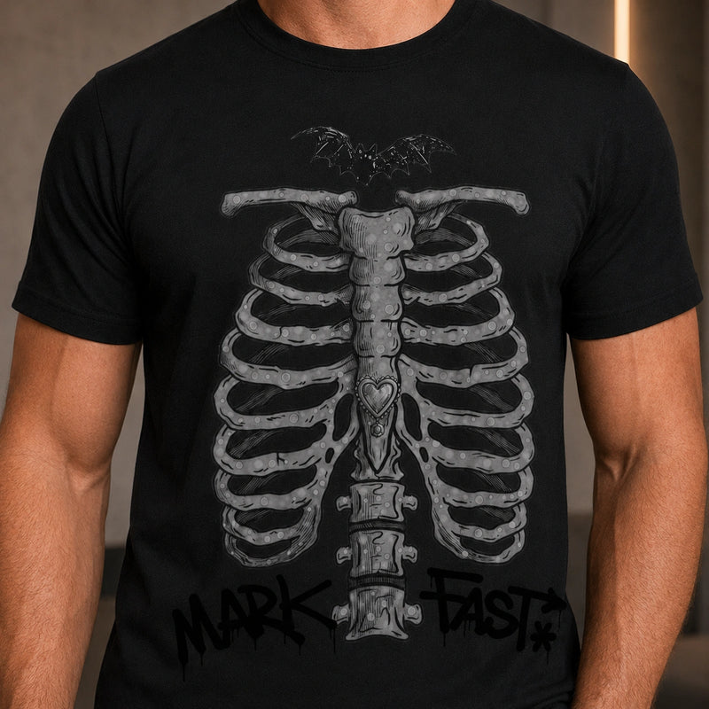 MarkFast Gray Speck Ribcage Bat Gothic Halloween T-Shirts