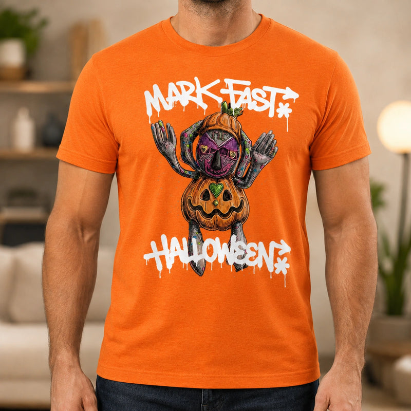 MarkFast Grunge Hand-Drawn Pumpkin Monster Graphic T-Shirts