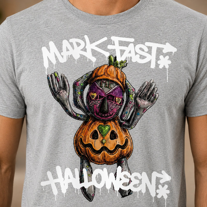 MarkFast Grunge Hand-Drawn Pumpkin Monster Graphic T-Shirts