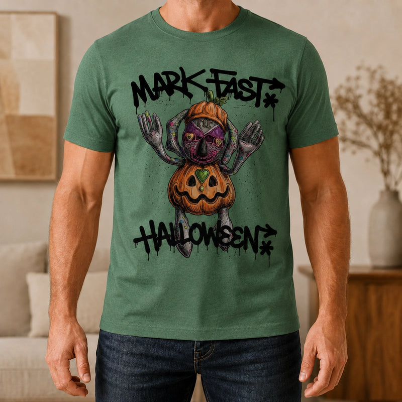 MarkFast Halloween Street Pumpkin Character Print T-Shirts