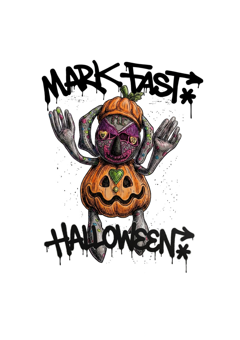 MarkFast Halloween Street Pumpkin Character Print T-Shirts