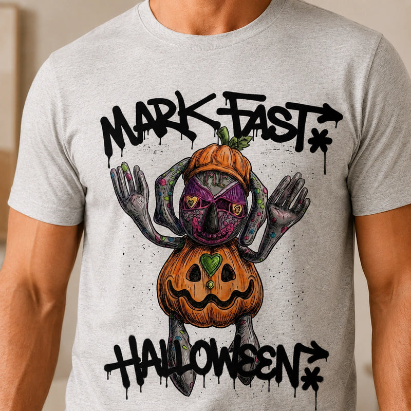 MarkFast Halloween Street Pumpkin Character Print T-Shirts