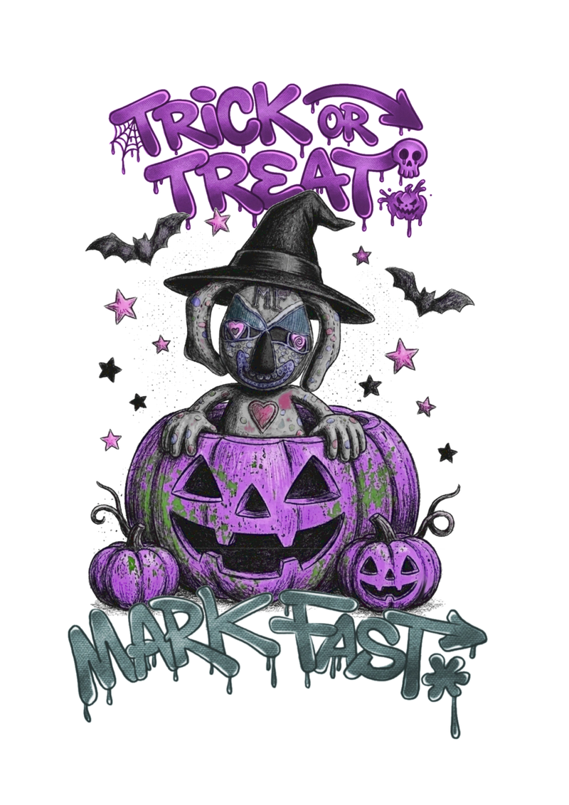 MarkFast Halloween Witch Doll Purple Pumpkin Drip Graffiti T-Shirts