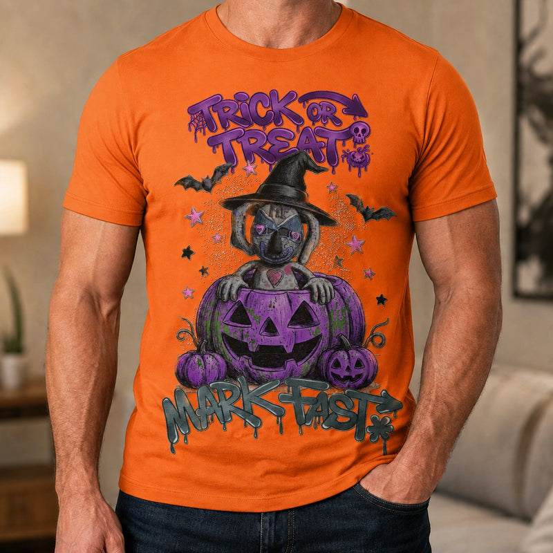 MarkFast Halloween Witch Doll Purple Pumpkin Drip Graffiti T-Shirts