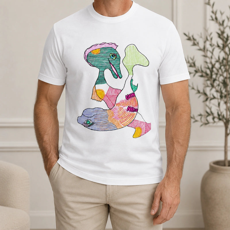 MarkFast Hand-Drawn Patchwork Guardian Ocean Beast Totem T-Shirts