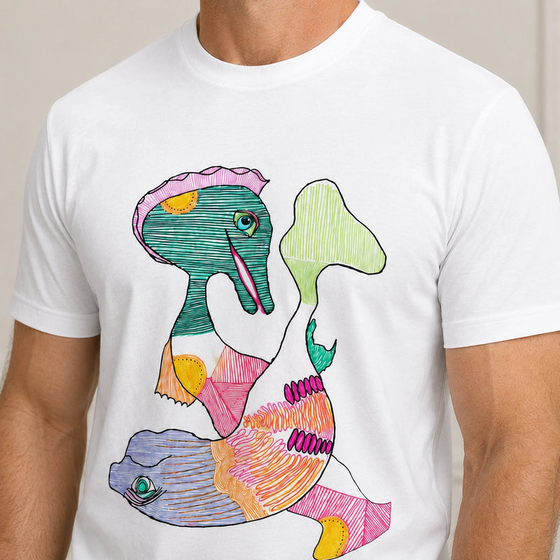MarkFast Hand-Drawn Patchwork Guardian Ocean Beast Totem T-Shirts