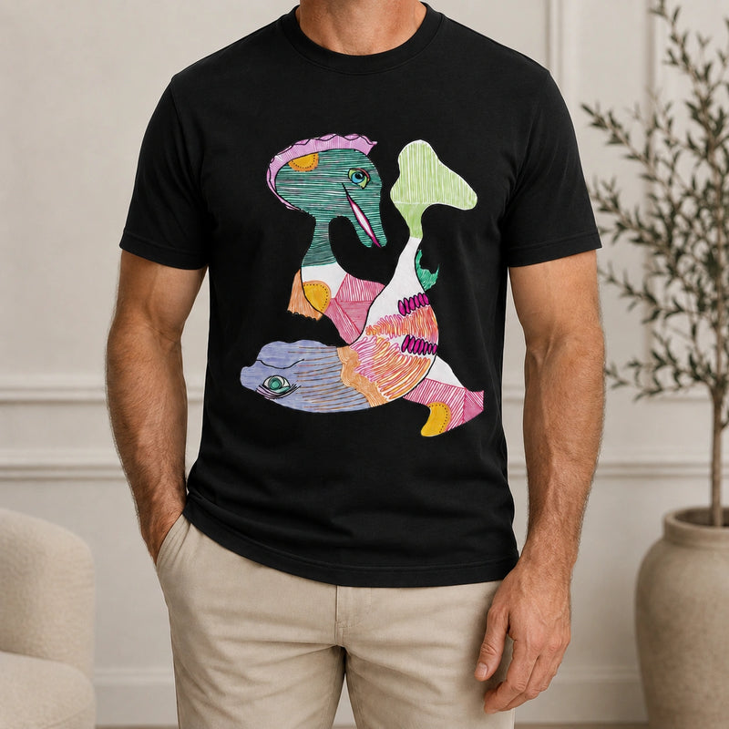 MarkFast Hand-Drawn Patchwork Guardian Ocean Beast Totem T-Shirts