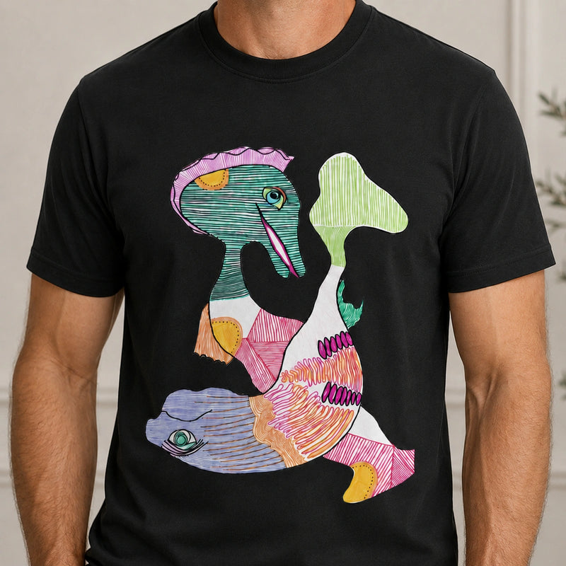 MarkFast Hand-Drawn Patchwork Guardian Ocean Beast Totem T-Shirts