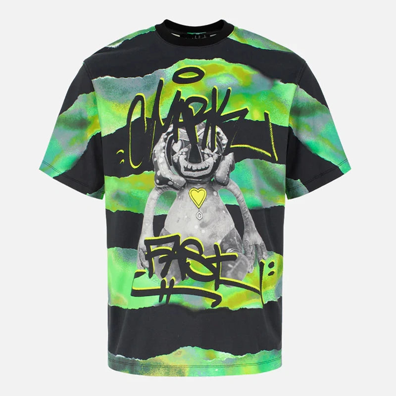 MarkFast Loose Striped Monster Print T-Shirts