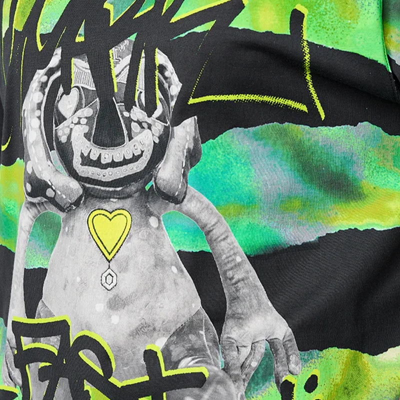 MarkFast Loose Striped Monster Print T-Shirts