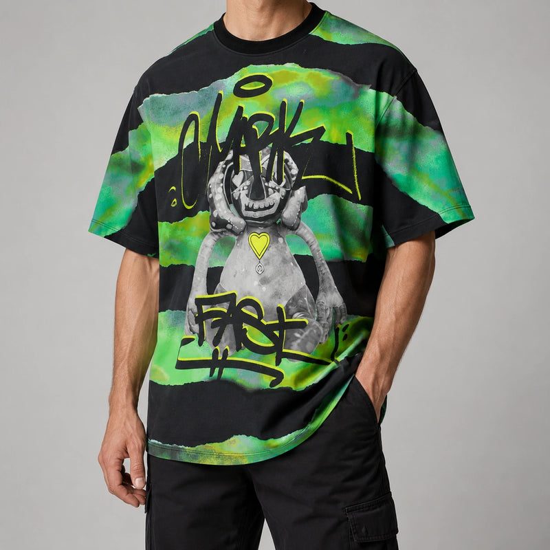 MarkFast Loose Striped Monster Print T-Shirts