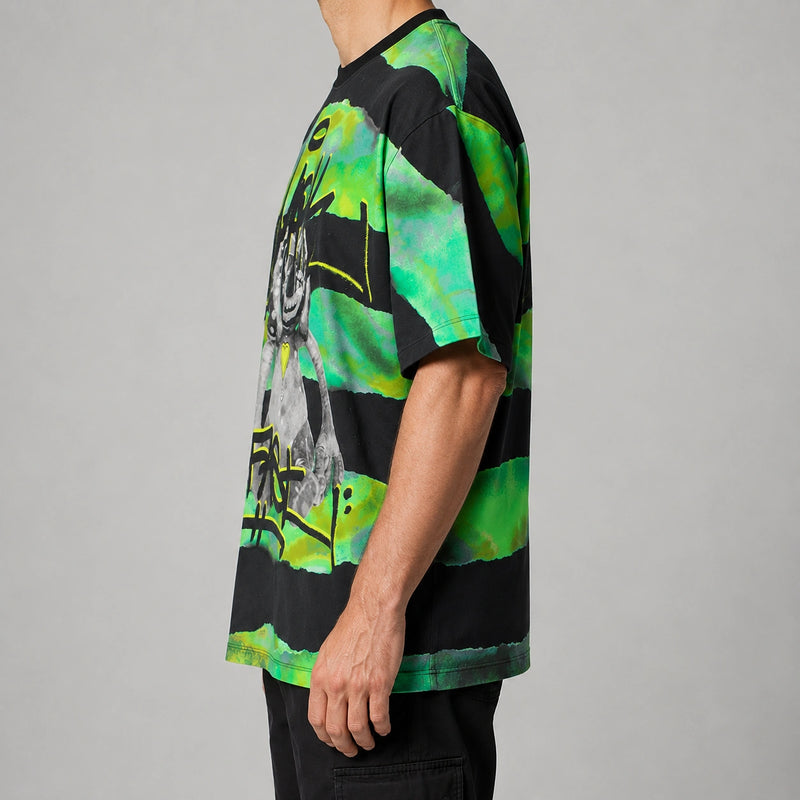 MarkFast Loose Striped Monster Print T-Shirts