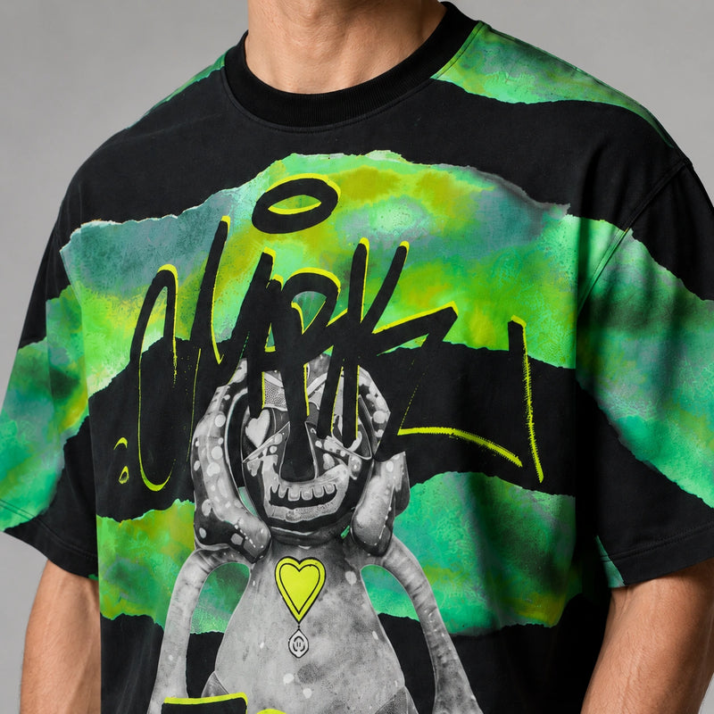 MarkFast Loose Striped Monster Print T-Shirts