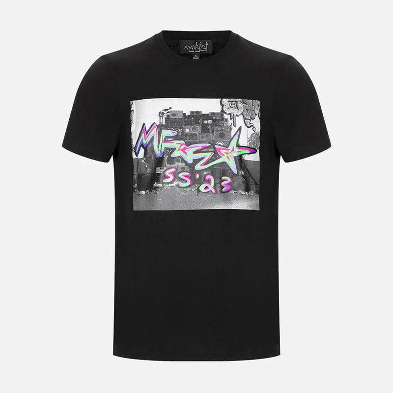 MarkFast Black Cotton Crew Neck Printed T-Shirts