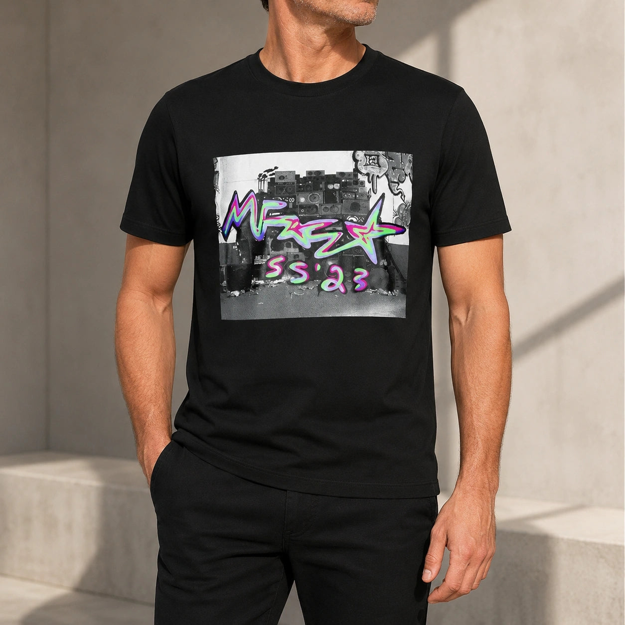 MarkFast Black Cotton Crew Neck Printed T-Shirts