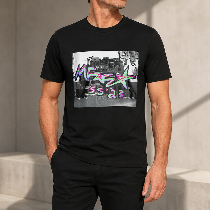 MarkFast Black Cotton Crew Neck Printed T-Shirts
