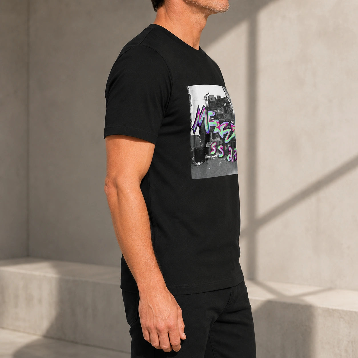 MarkFast Black Cotton Crew Neck Printed T-Shirts