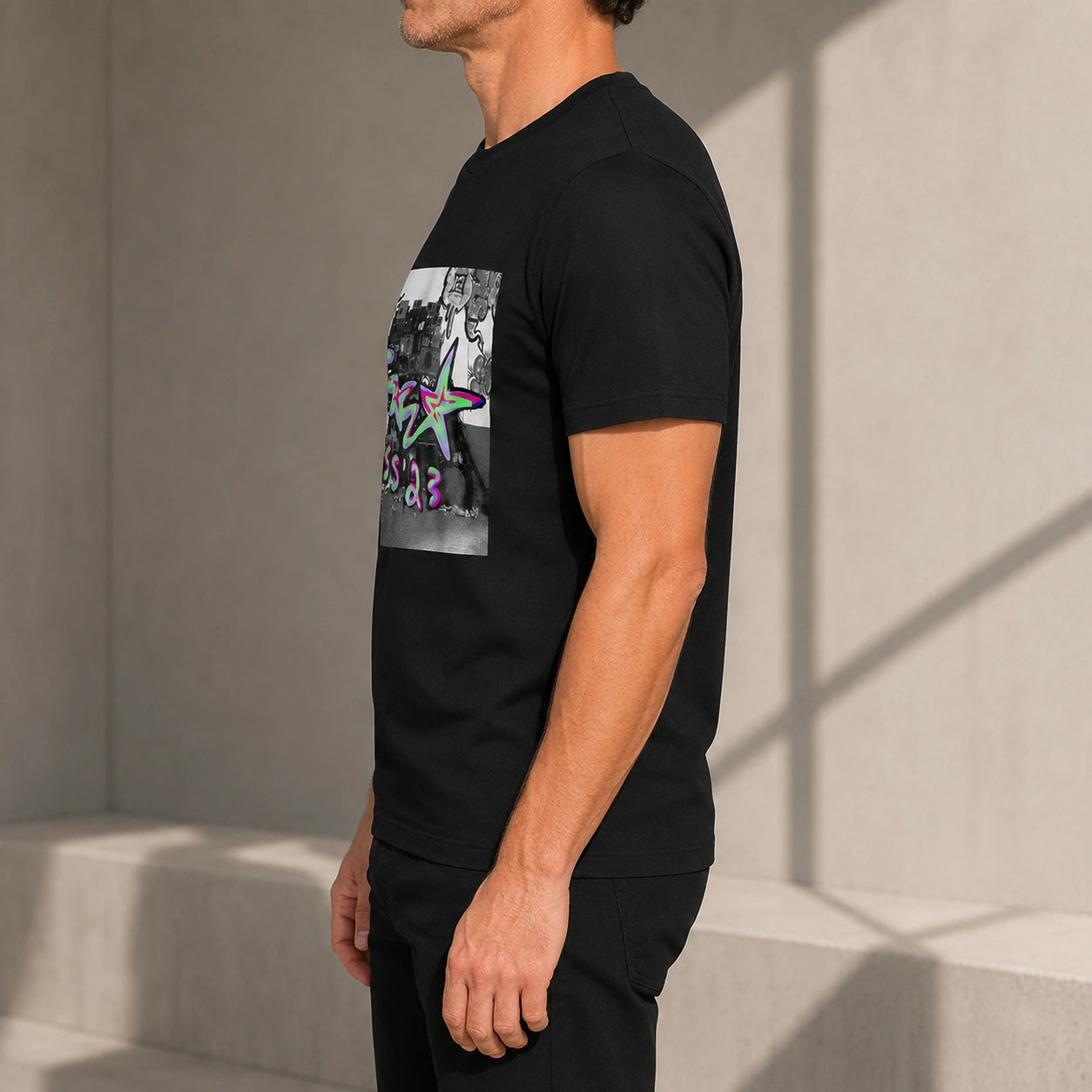 MarkFast Black Cotton Crew Neck Printed T-Shirts