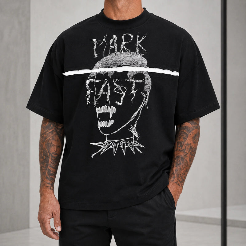 MarkFast Monochrome Punk Skull Art T-Shirts