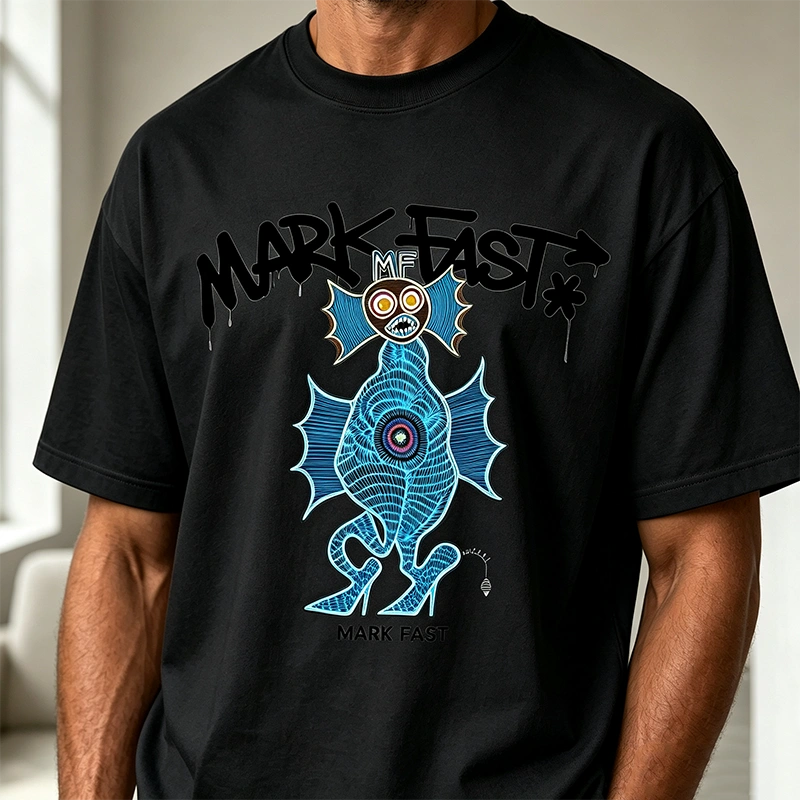 MarkFast Neon Line Electric Seahorse Totem Print T-Shirts