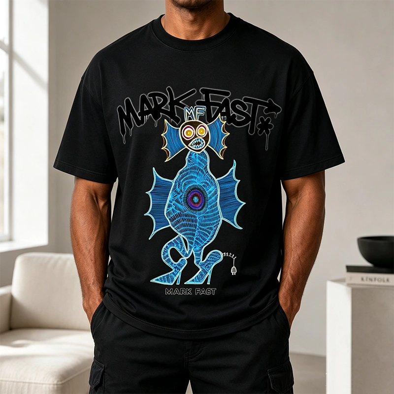 MarkFast Neon Line Electric Seahorse Totem Print T-Shirts