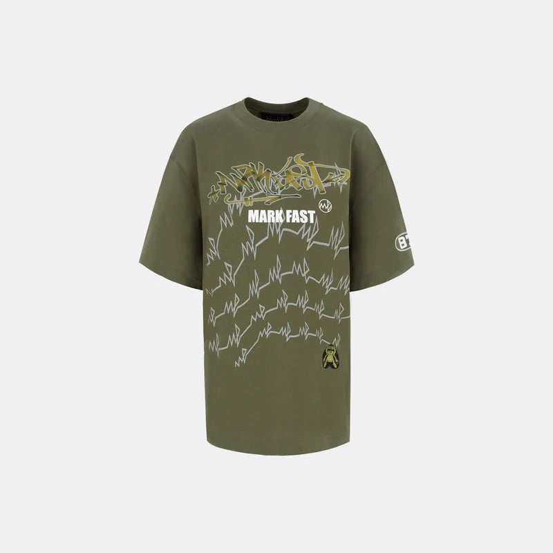 MarkFast Olive Green Graffiti Graphic Streetwear T-Shirts