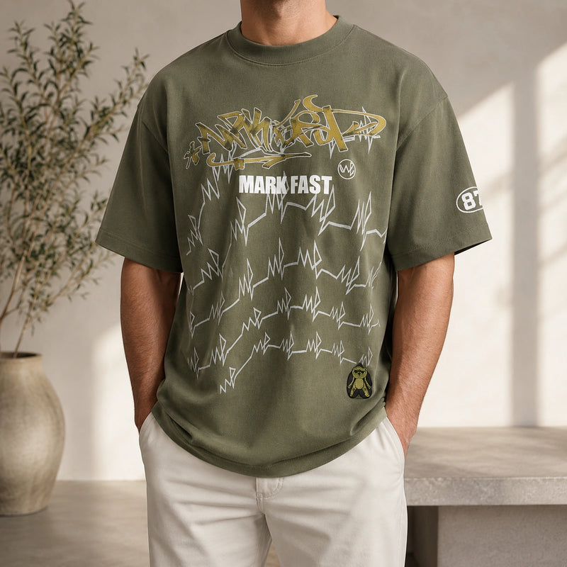 MarkFast Olive Green Graffiti Graphic Streetwear T-Shirts