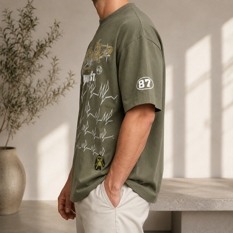MarkFast Olive Green Graffiti Graphic Streetwear T-Shirts