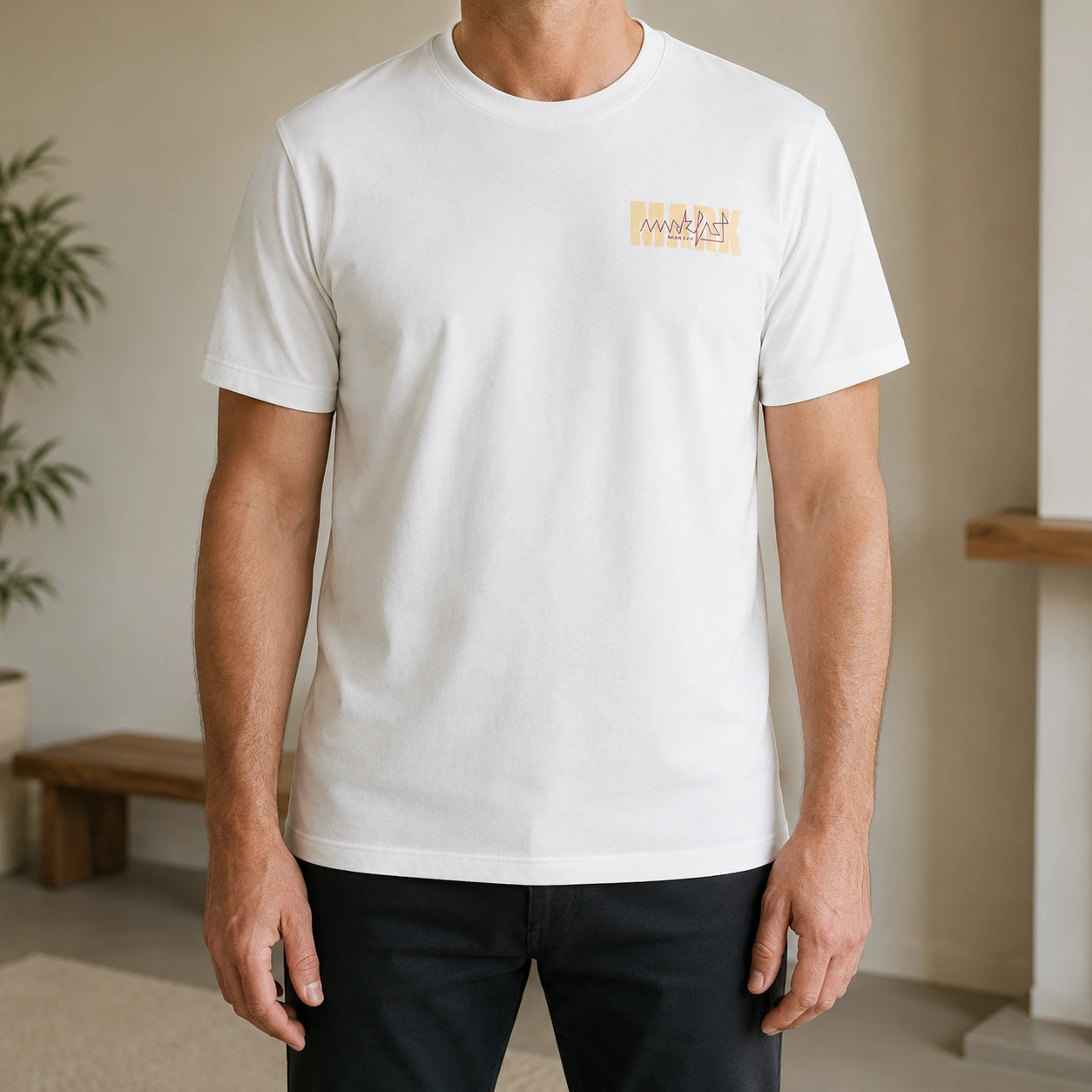 MarkFast Plain Cream Vintage Logo Daily All-match Basic T-Shirts