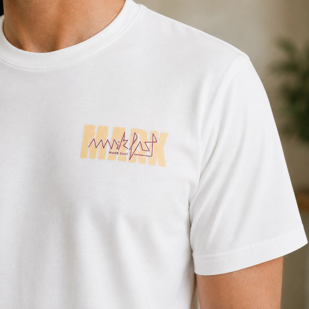 MarkFast Plain Cream Vintage Logo Daily All-match Basic T-Shirts