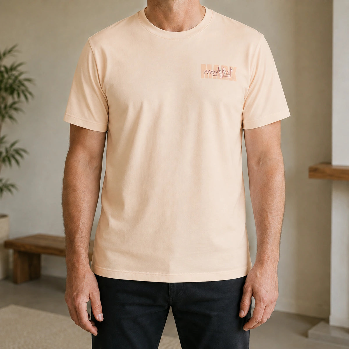 MarkFast Plain Cream Vintage Logo Daily All-match Basic T-Shirts