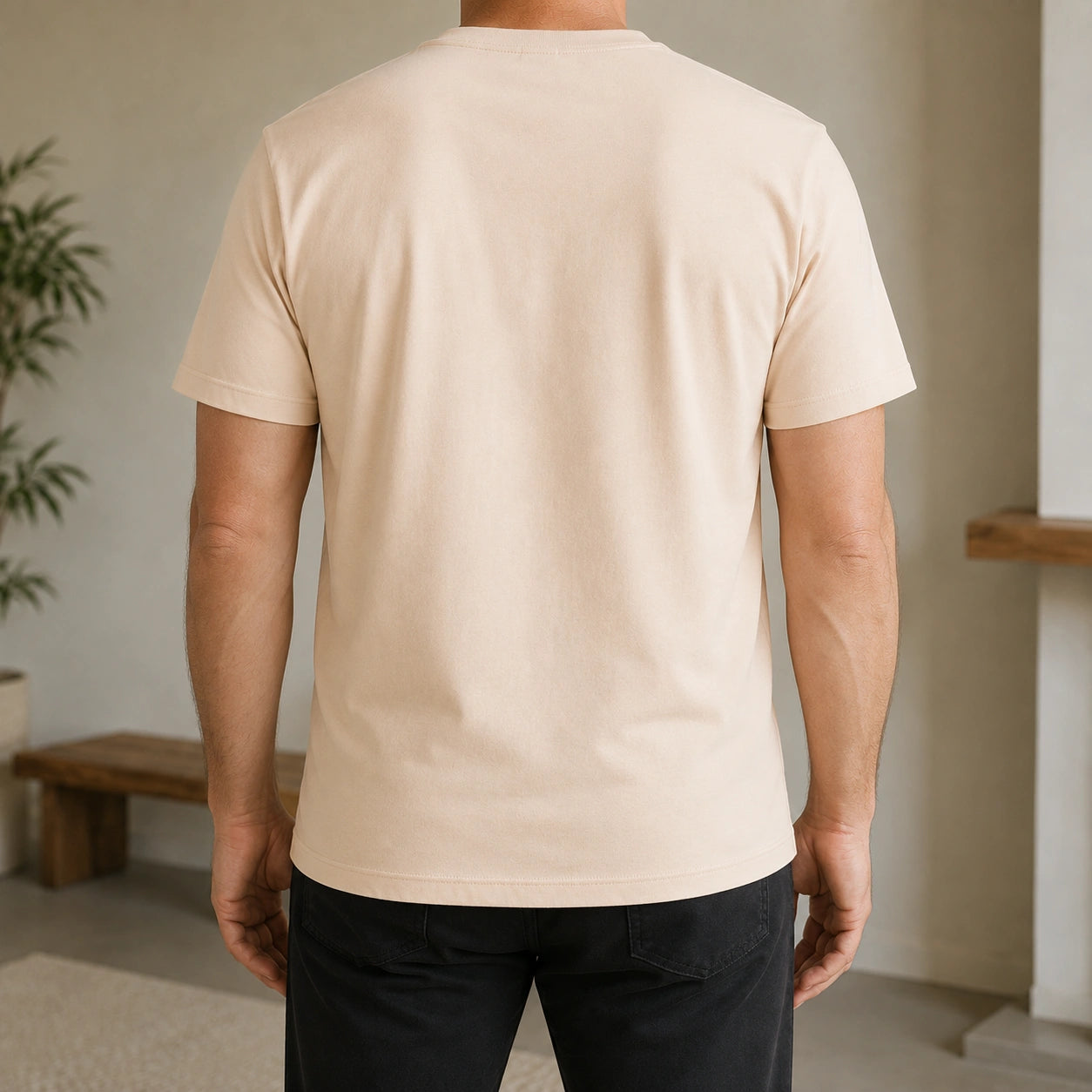 MarkFast Plain Cream Vintage Logo Daily All-match Basic T-Shirts