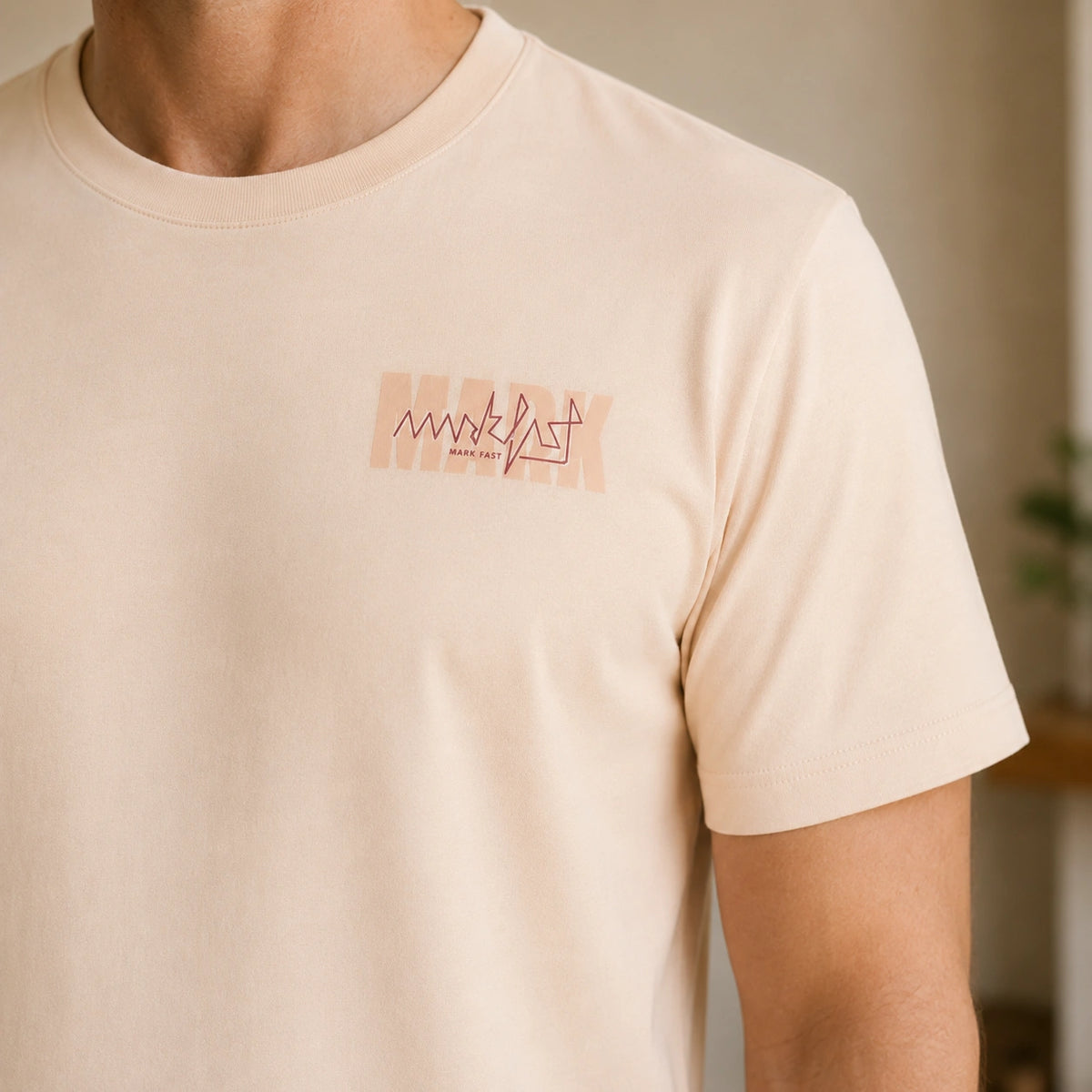 MarkFast Plain Cream Vintage Logo Daily All-match Basic T-Shirts